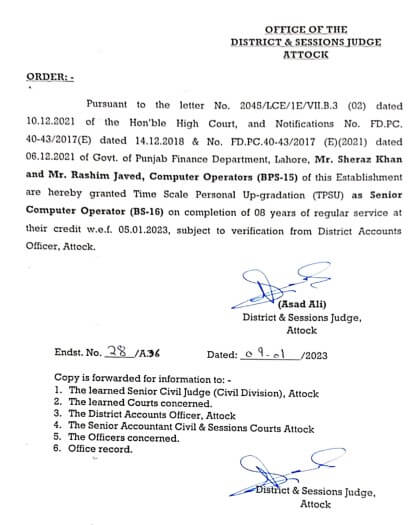 notification of the Upgradation of Computer Operator BS-15 to BS-16