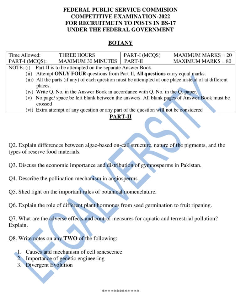 CSS Botany Past Paper 2022