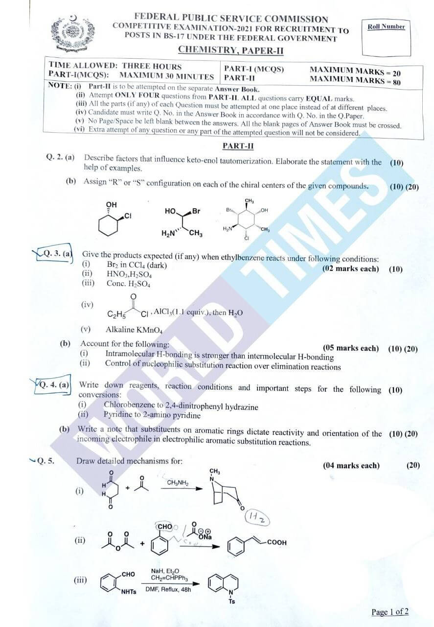 CSS Chemistry Paper 2021-1