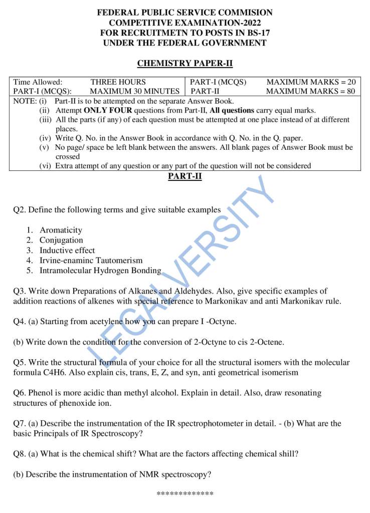 CSS Chemistry Paper-II 2022