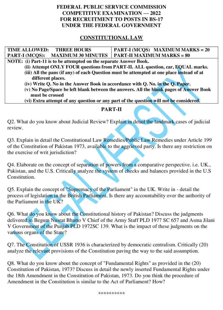 CSS Constitutional Law Past Paper 2022