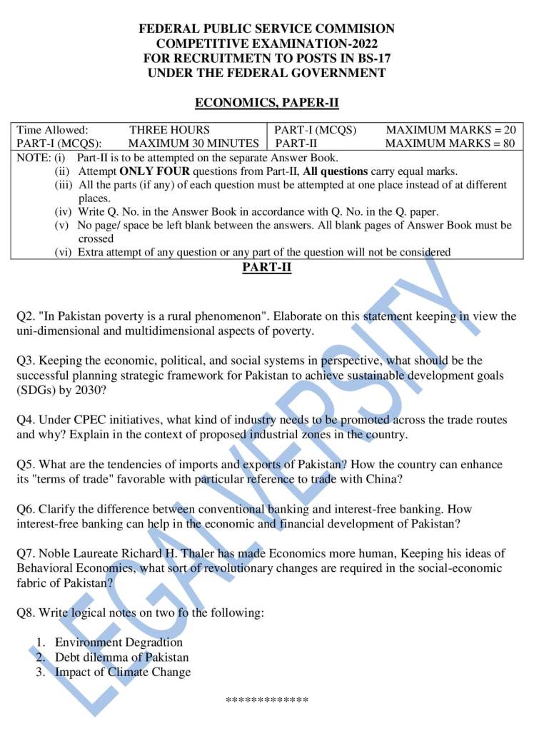 CSS Economics Paper-II 2022