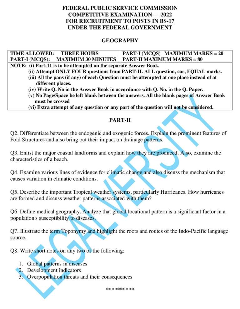 CSS Geography Past Paper 2022