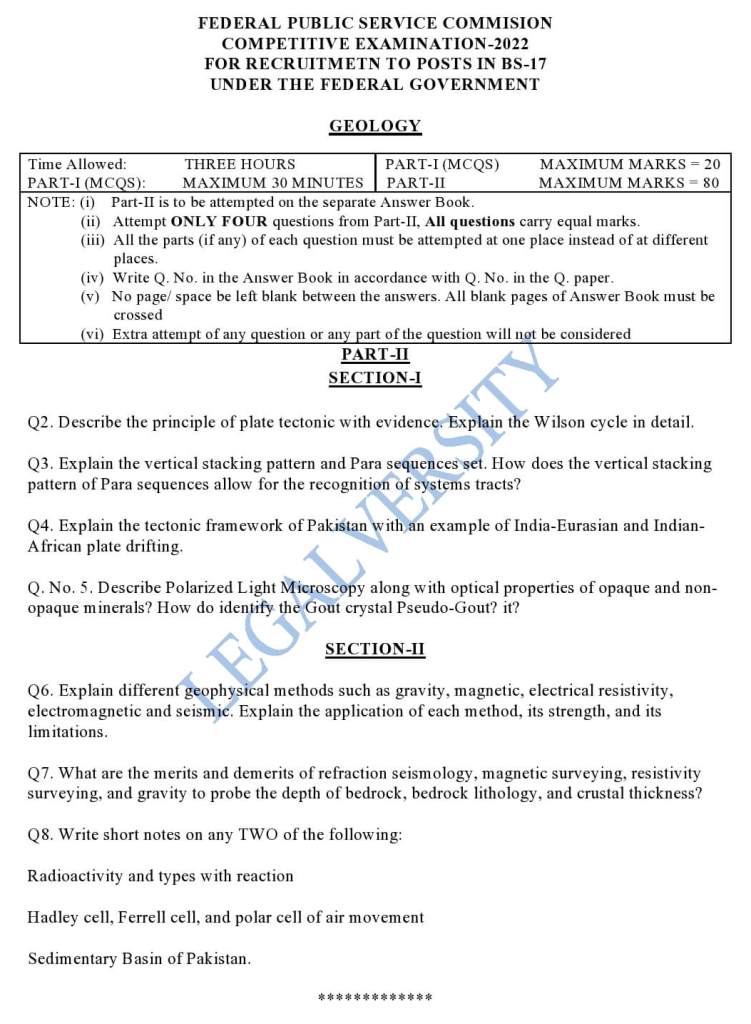 CSS Geology Past Paper 2022