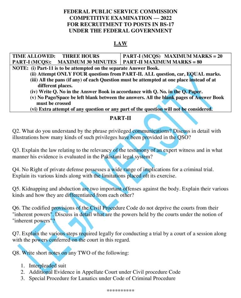 CSS Law Past Paper 2022