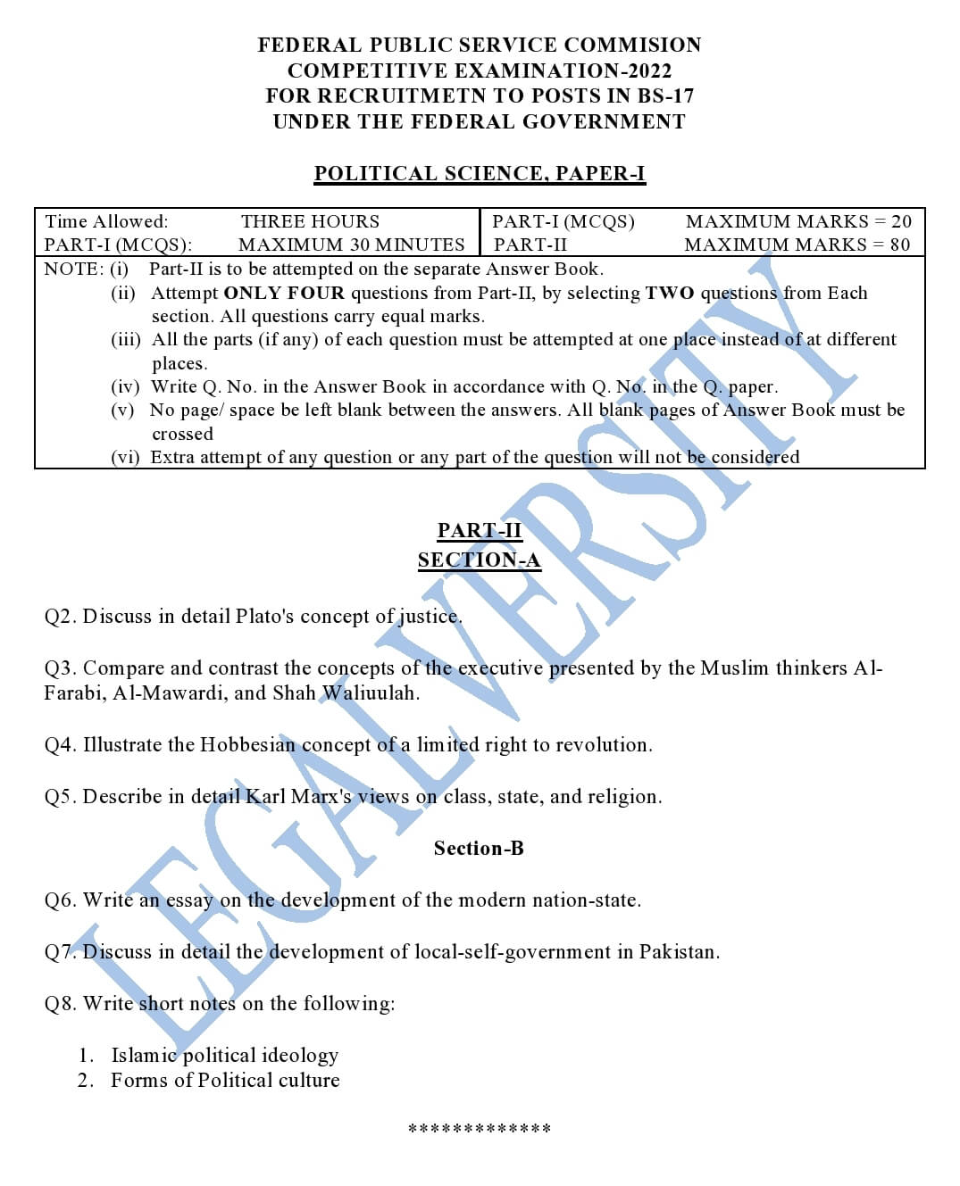 CSS Political Science P-I Paper 2022