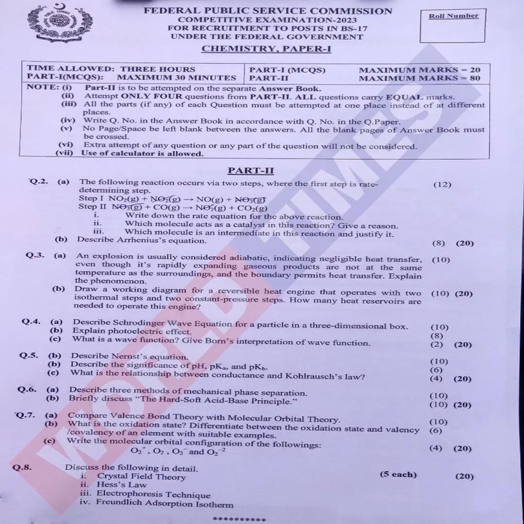 CSS Chemistry Paper-I 2023