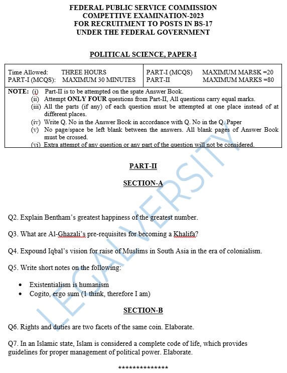 CSS Political Science Paper-I 2023