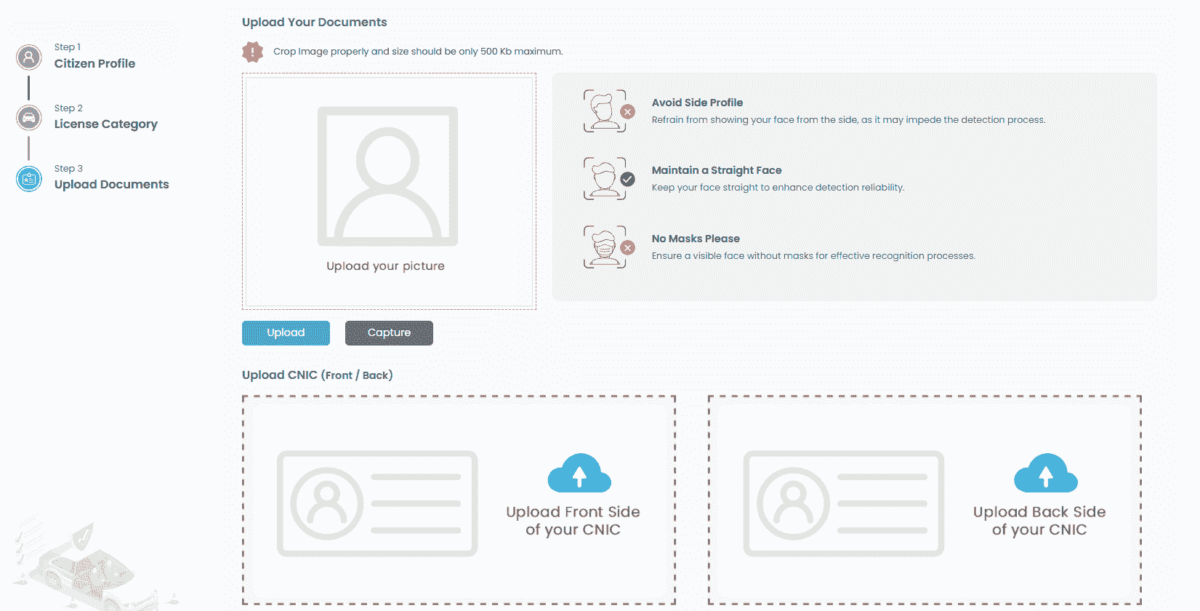 Online Driving License Document Upload Section