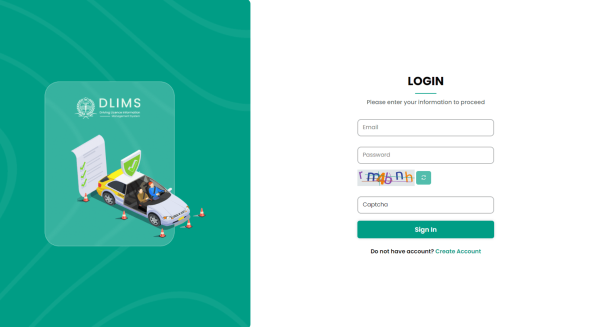 Online Driving License Login Page