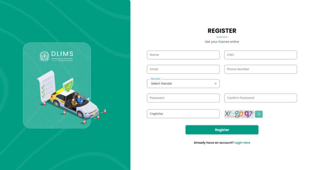 Online Driving License Registration Page