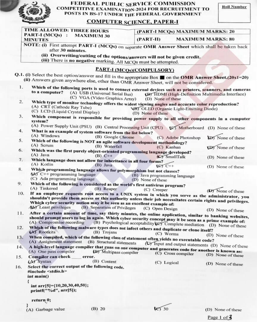 CSS Computer Science Paper-I 2024 - Legalversity