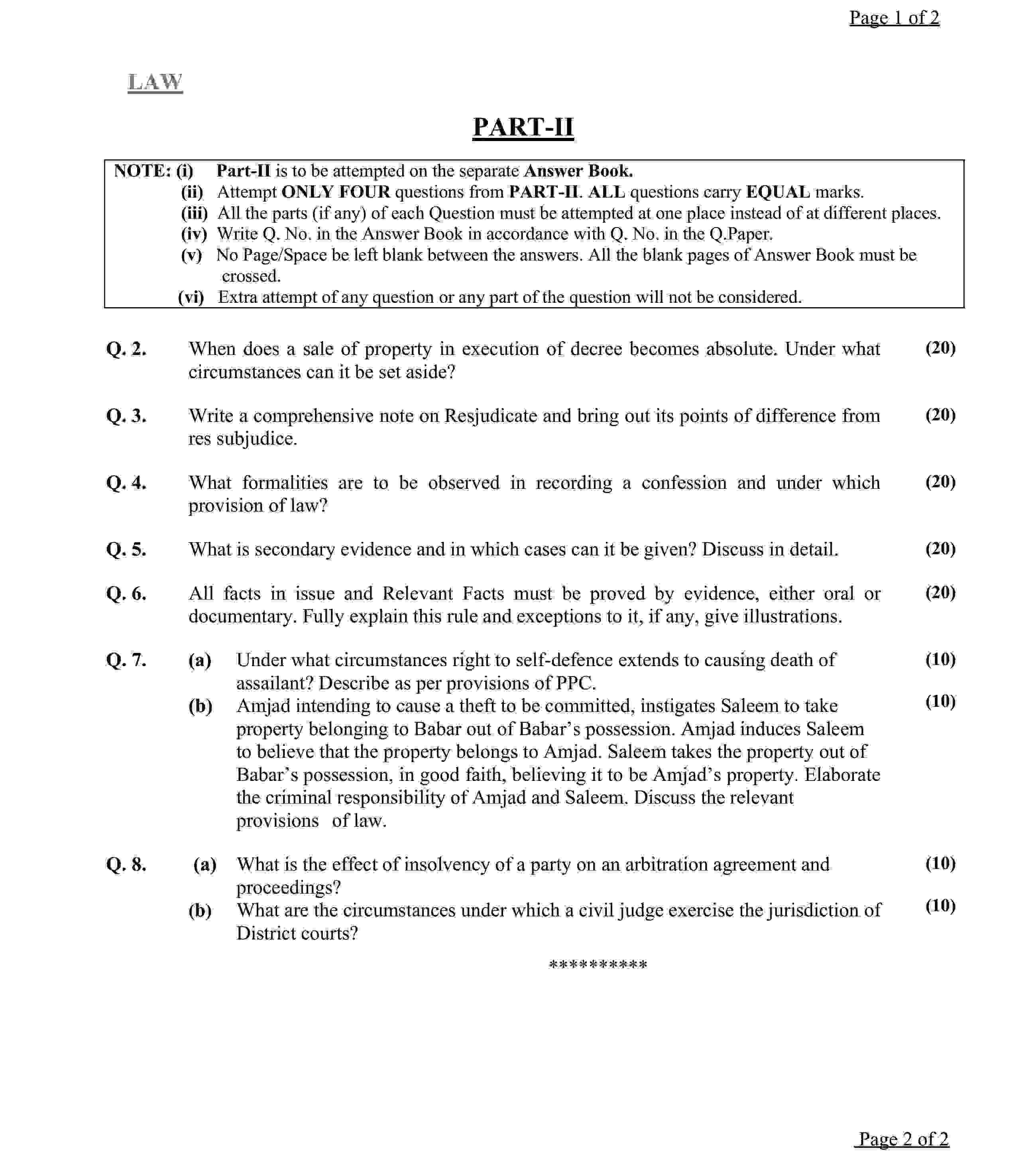 CSS Law Past Paper 2024-2