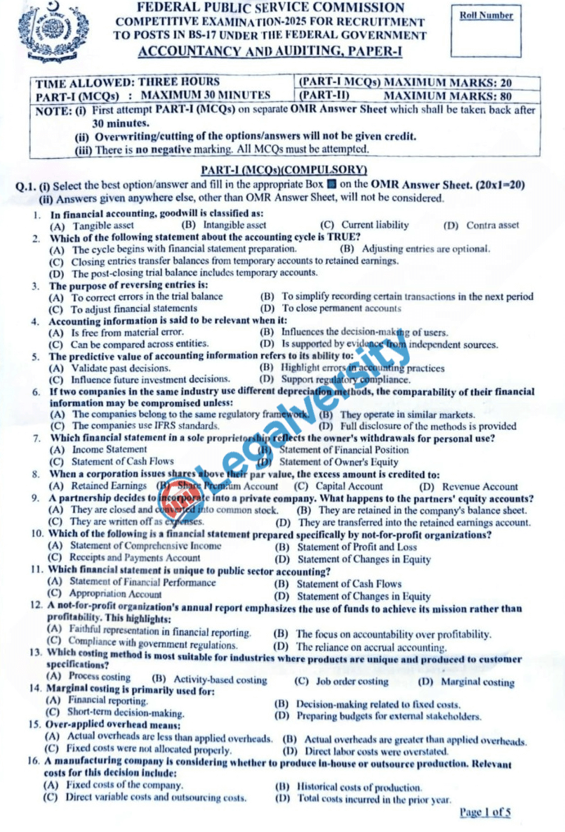 CSS Accounting and Auditing Paper-I 2025