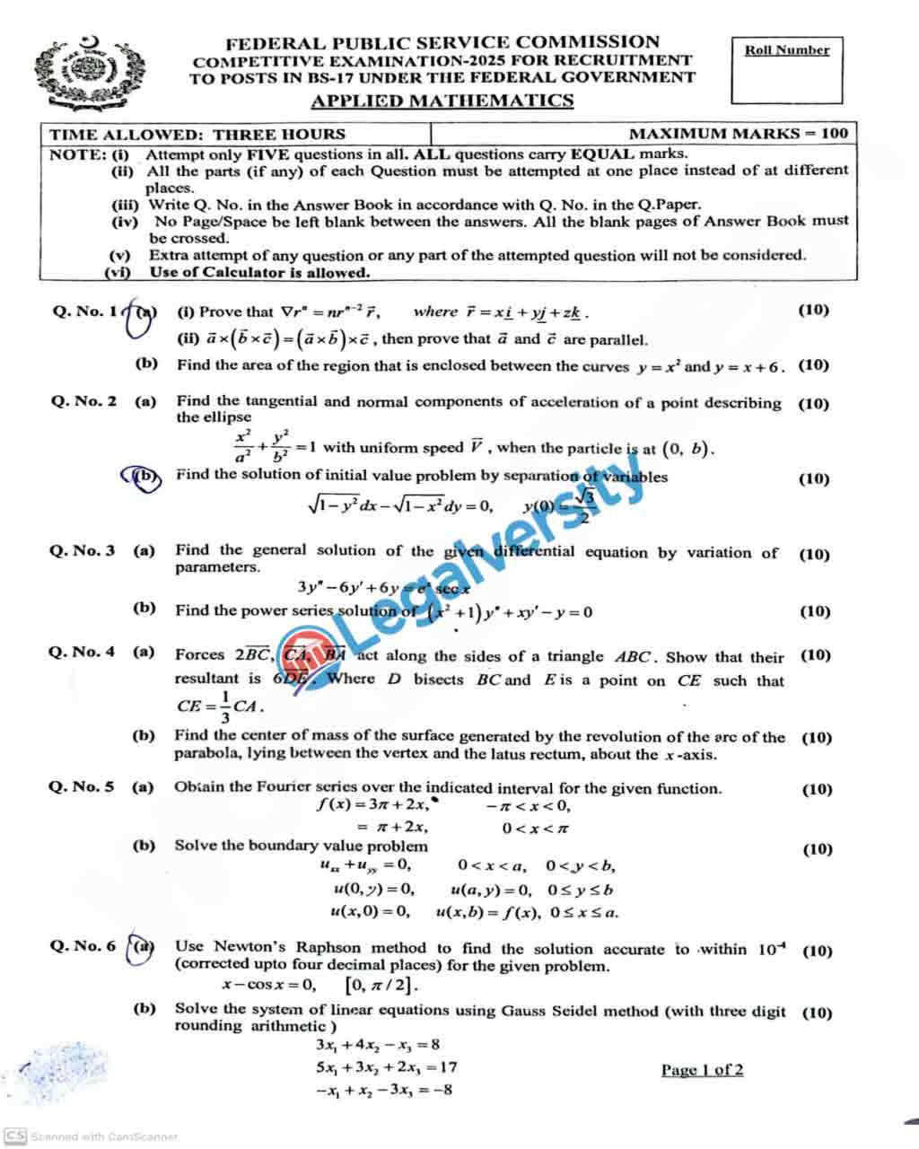 CSS Applied Mathematics Paper 2025