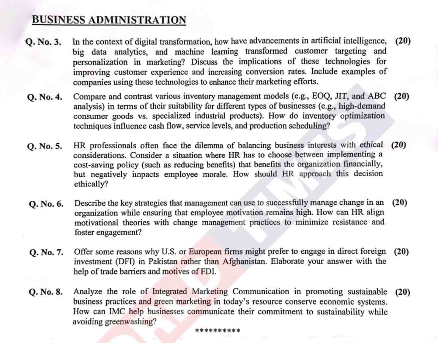 CSS Business Administration Paper 2025