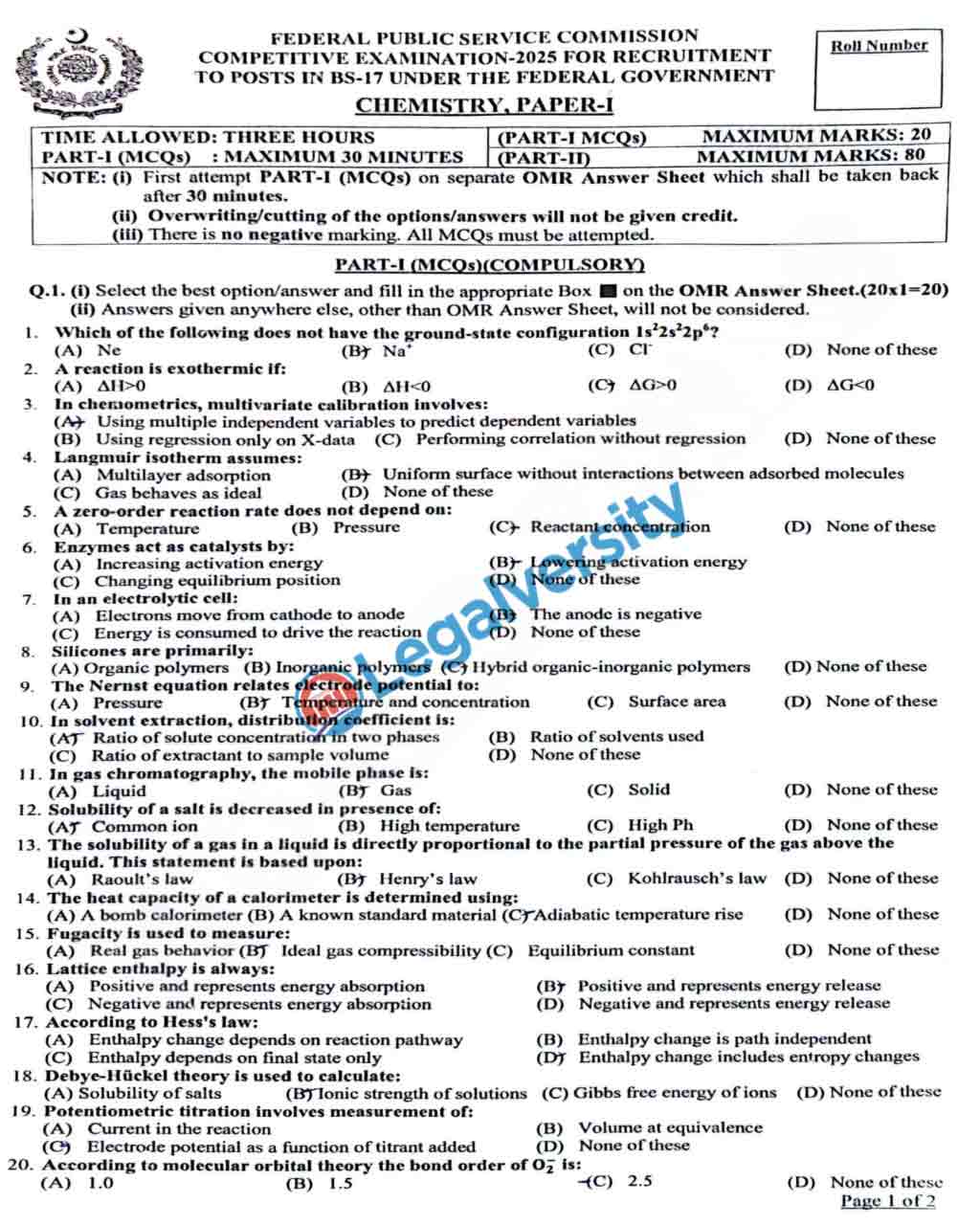 CSS Chemistry Paper 2025