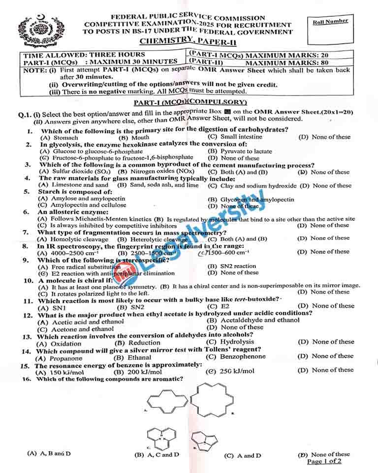 CSS Chemistry Paper-II 2025