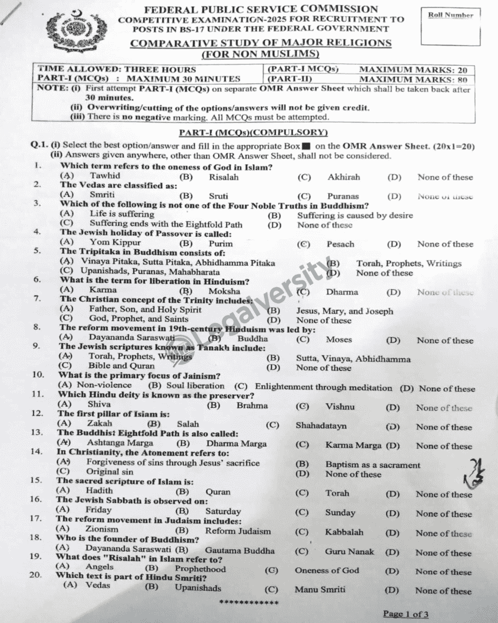 CSS Comparative Study of Major Religions Paper 2025