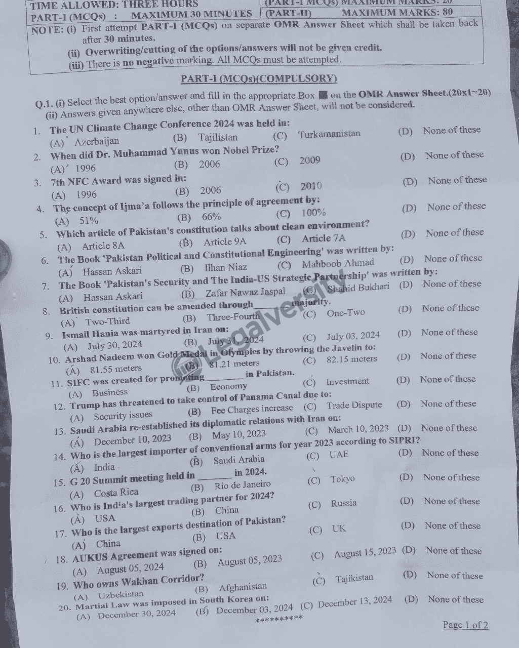 CSS Current Affairs paper 2025