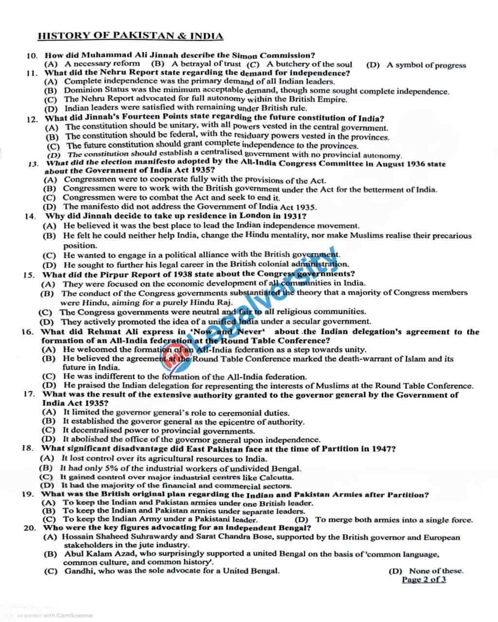 CSS History of Pakistan & India Paper 2025 (2)