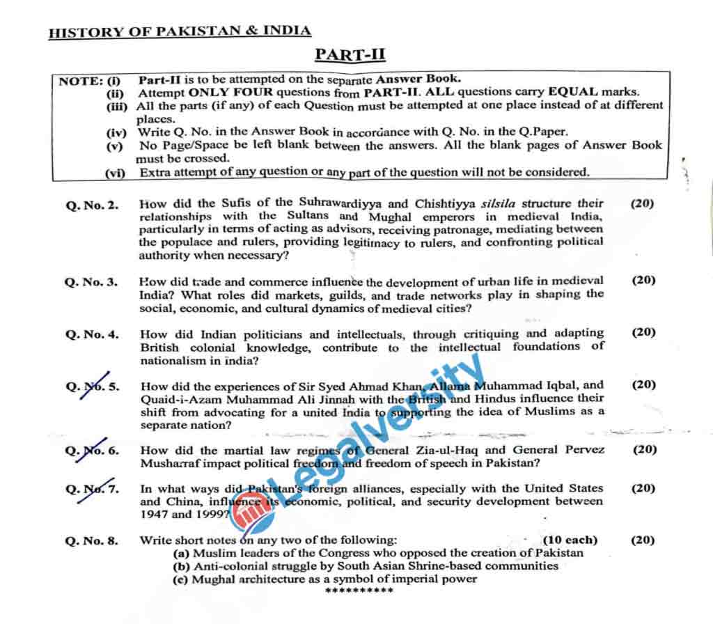 CSS History of Pakistan & India Paper 2025