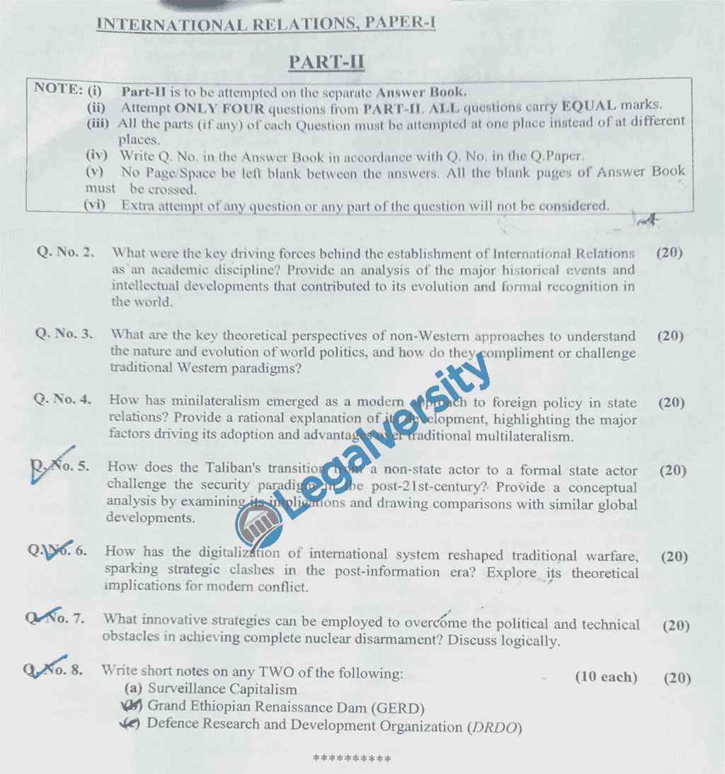 CSS International Relations (IR) Paper-I 2025