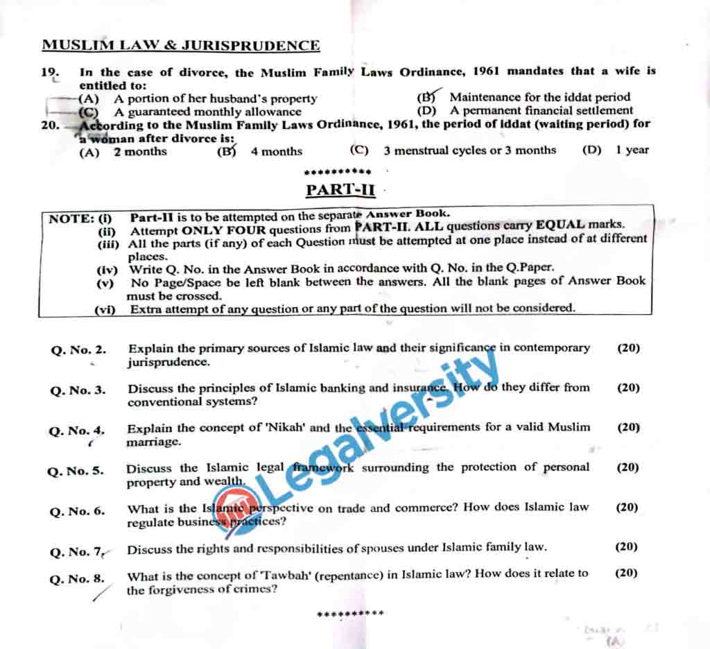 CSS Muslim Law & Jurisprudence Paper 2025