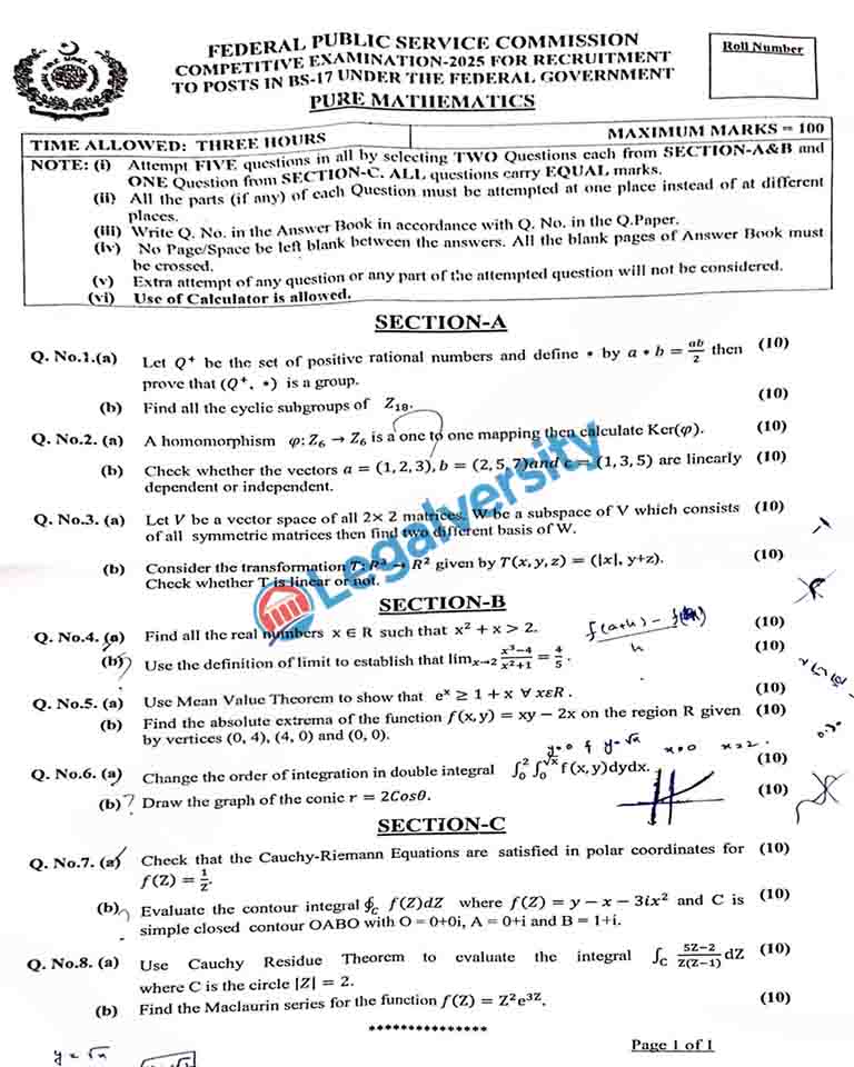 CSS Pure Mathematics Paper 2025