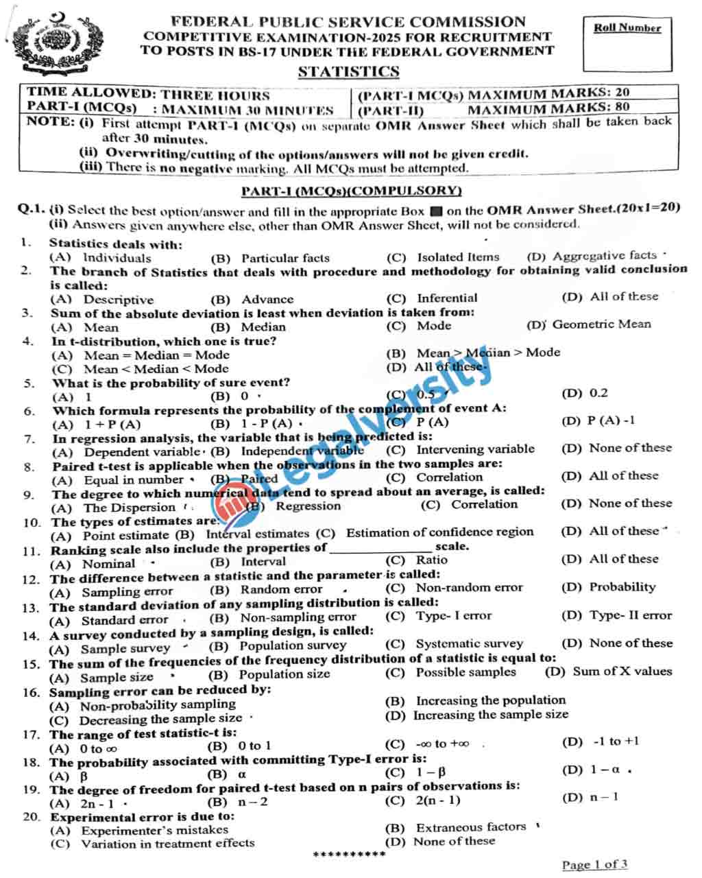 CSS Statistics Paper 2025