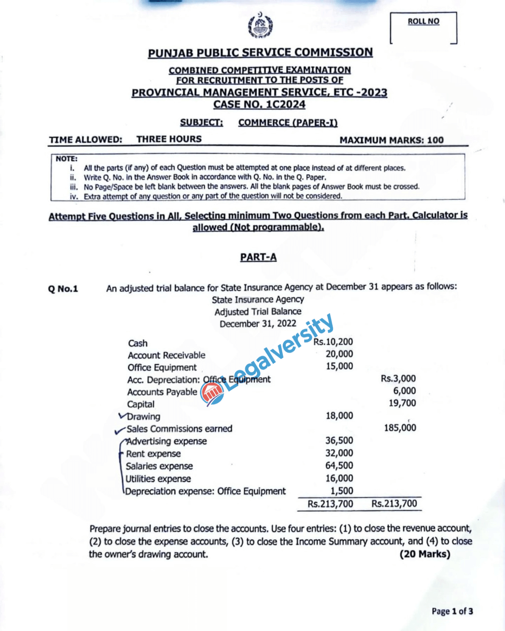 PMS Commerce Past Paper-I 2024