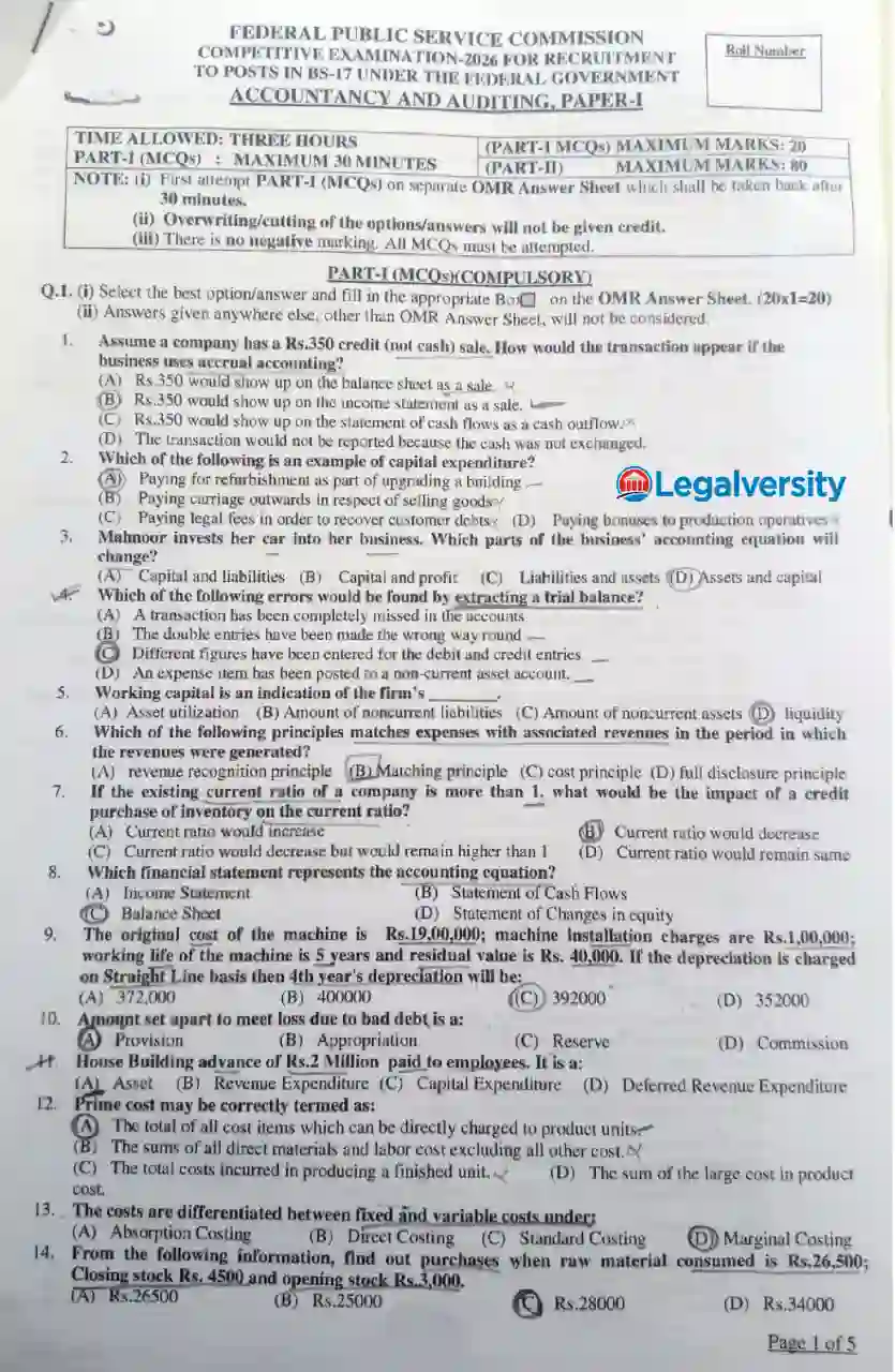 CSS Accountancy and Auditing Paper-I 2026