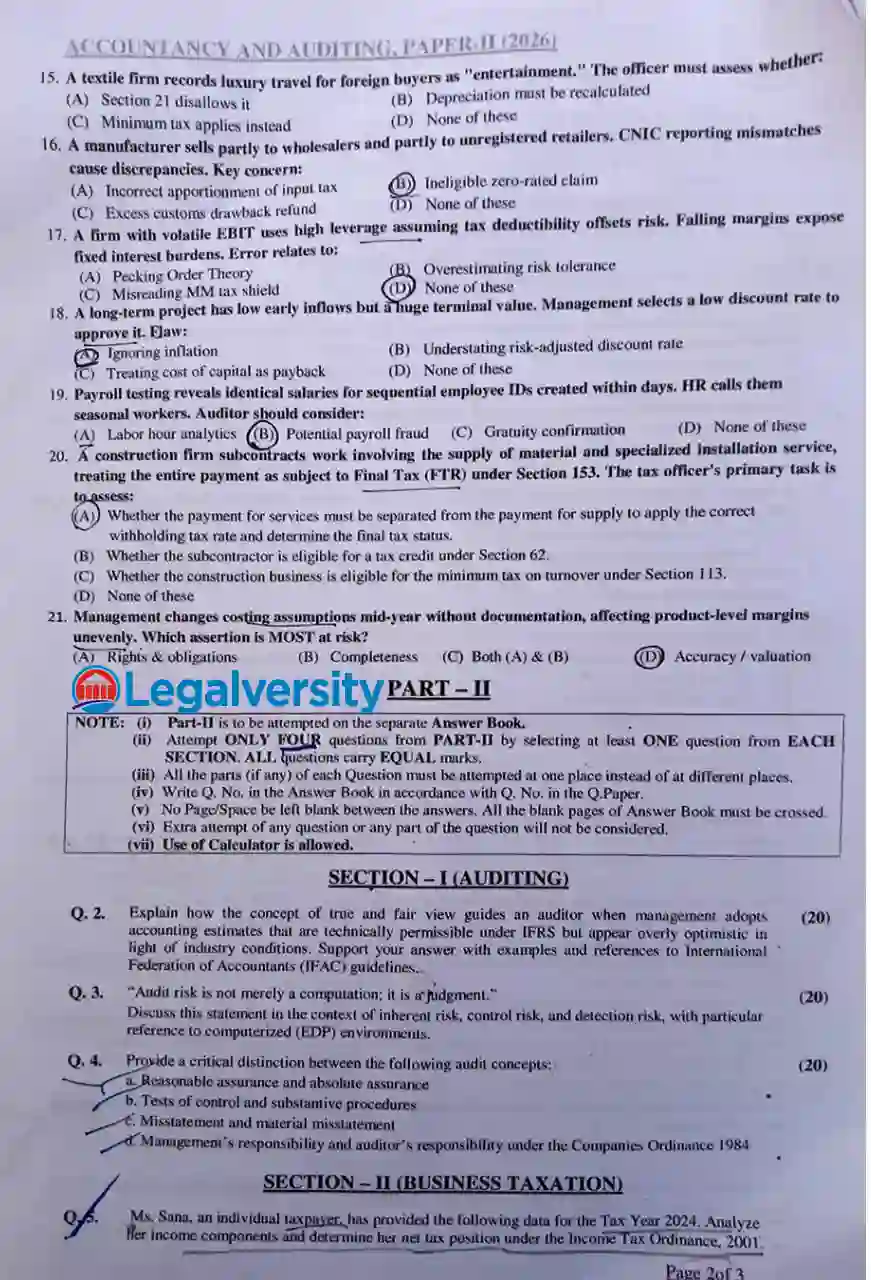 CSS Accountancy & Auditing Paper-II 2026
