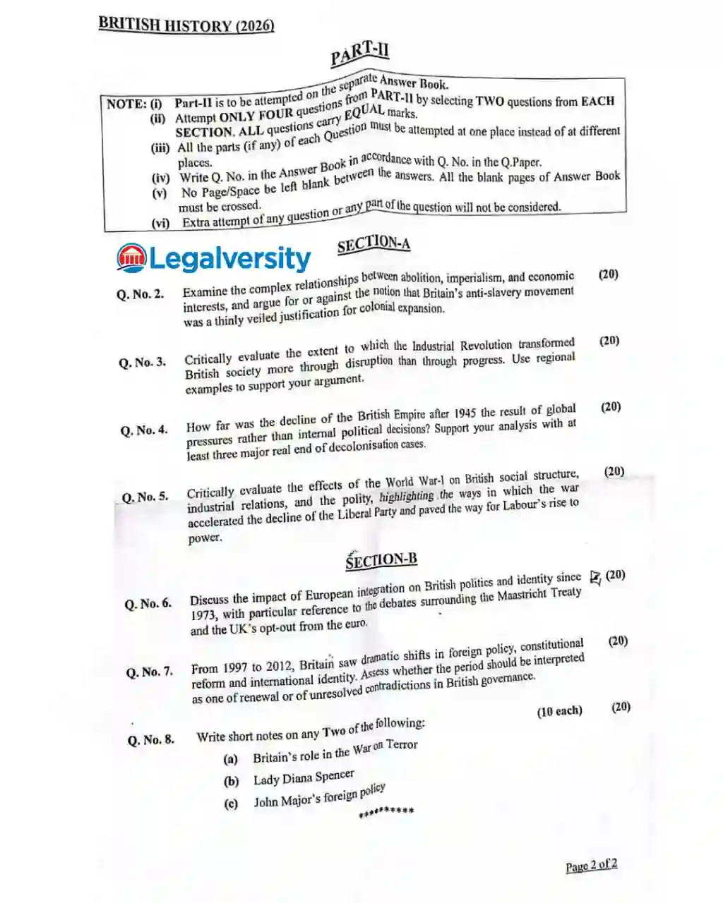 CSS British History Paper 2026