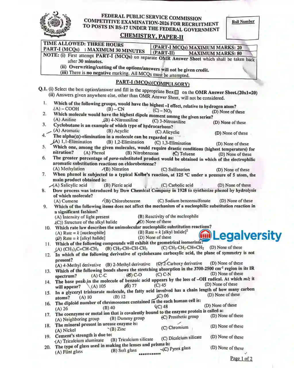CSS Chemistry Paper-II 2026