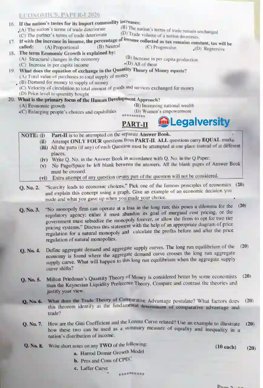 CSS Economics Paper-I 2026