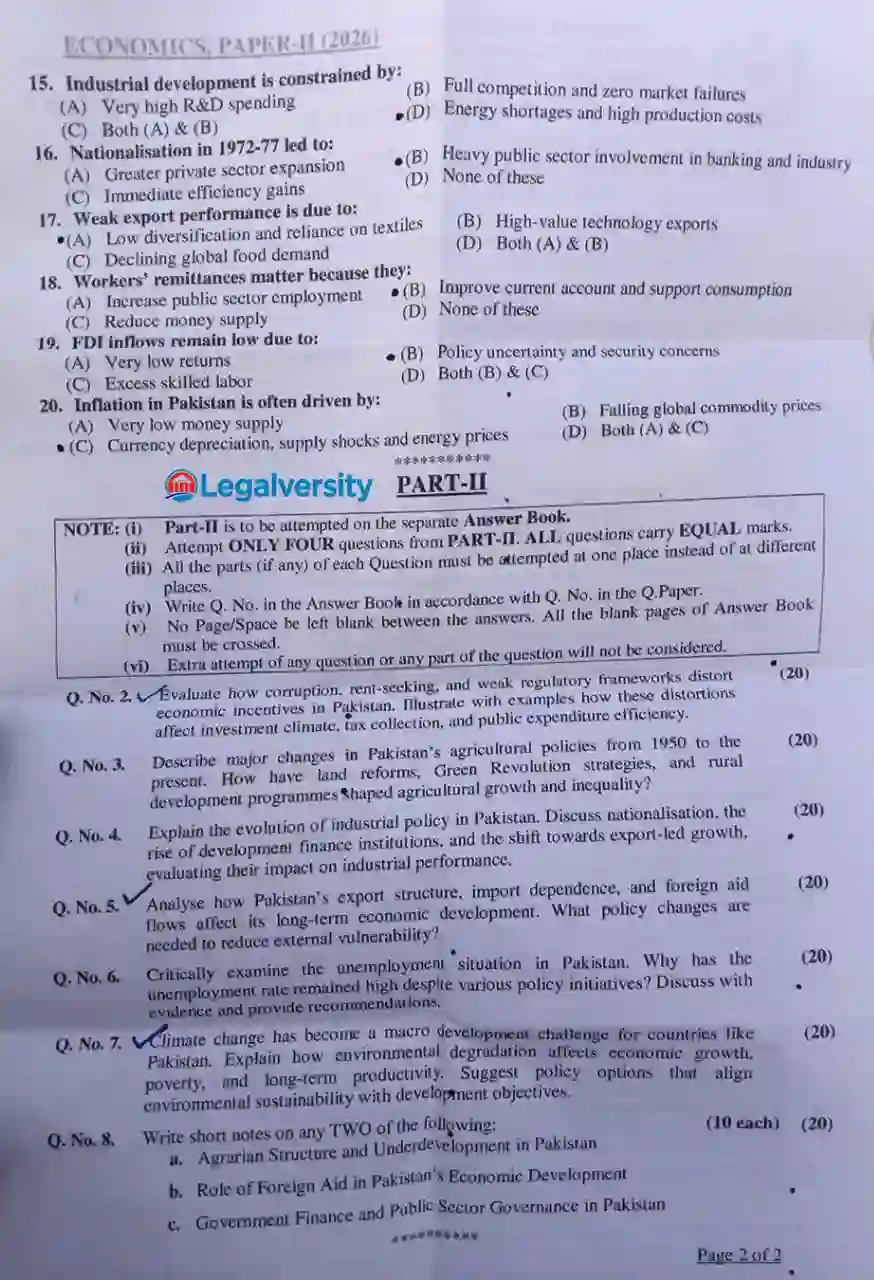 CSS Economics Paper-II 2026