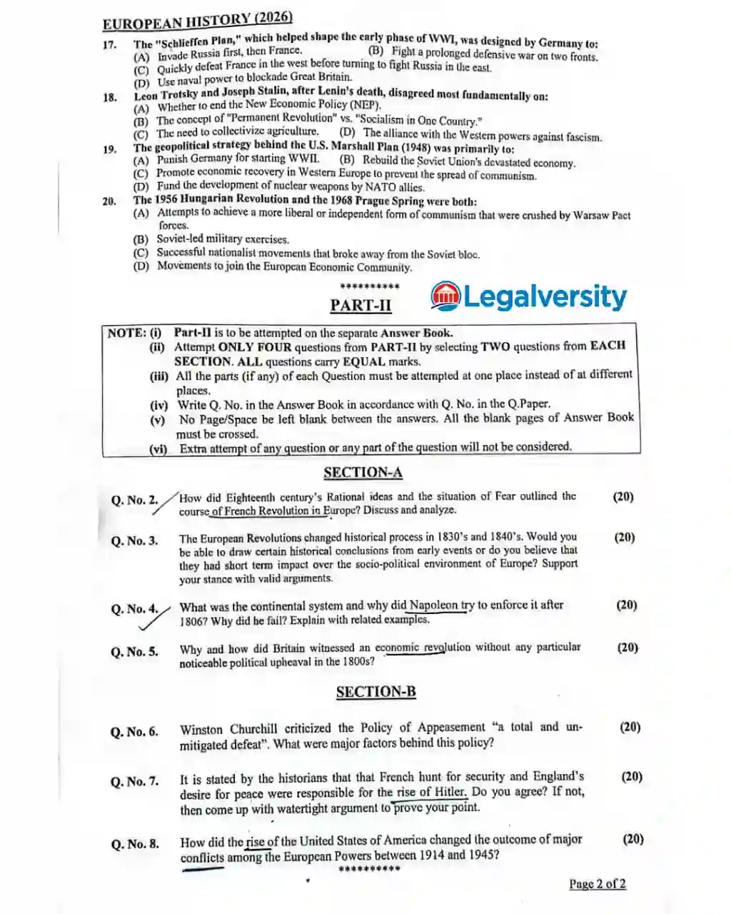 CSS European History Paper 2026