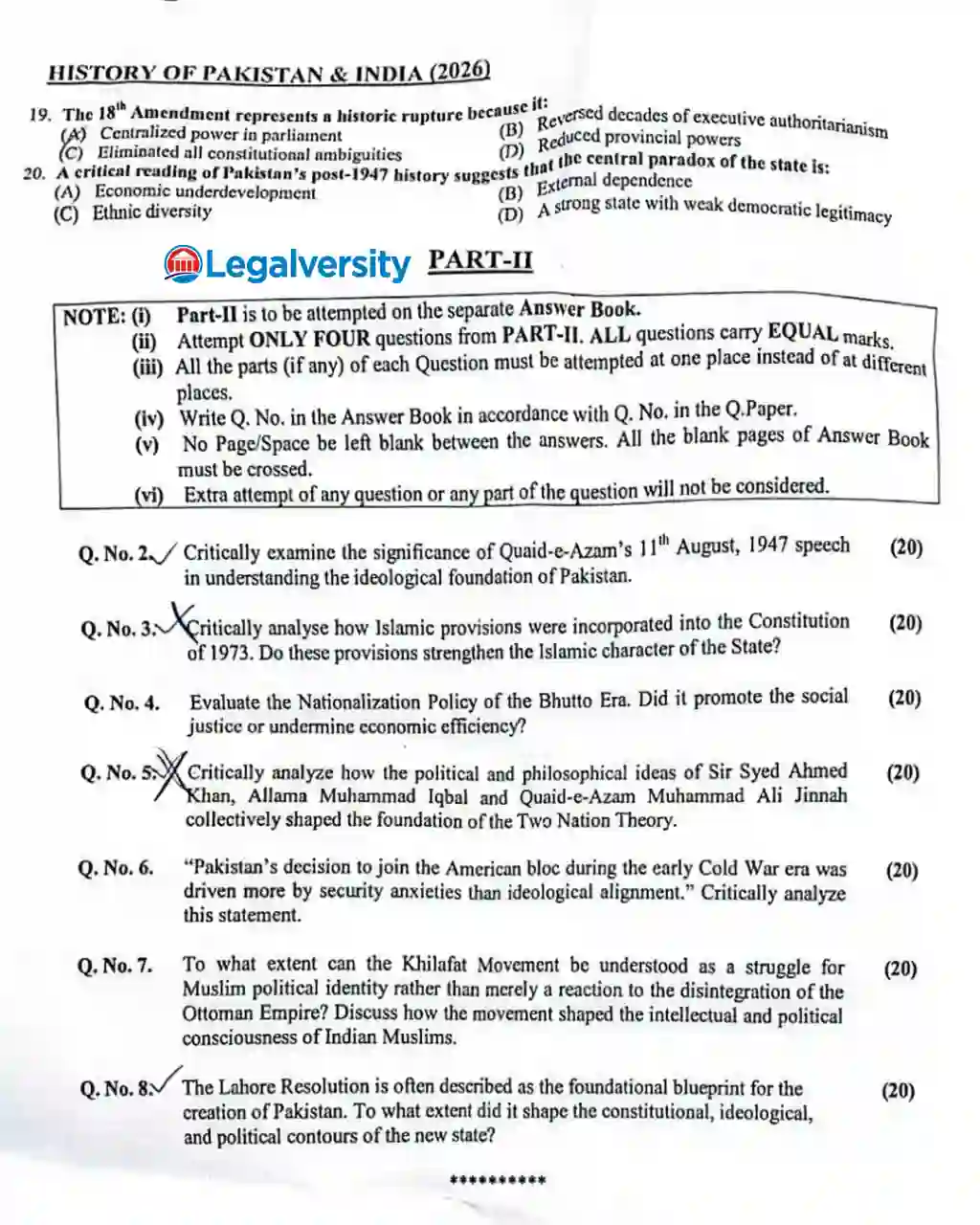 CSS History of Pakistan and India Paper 2026