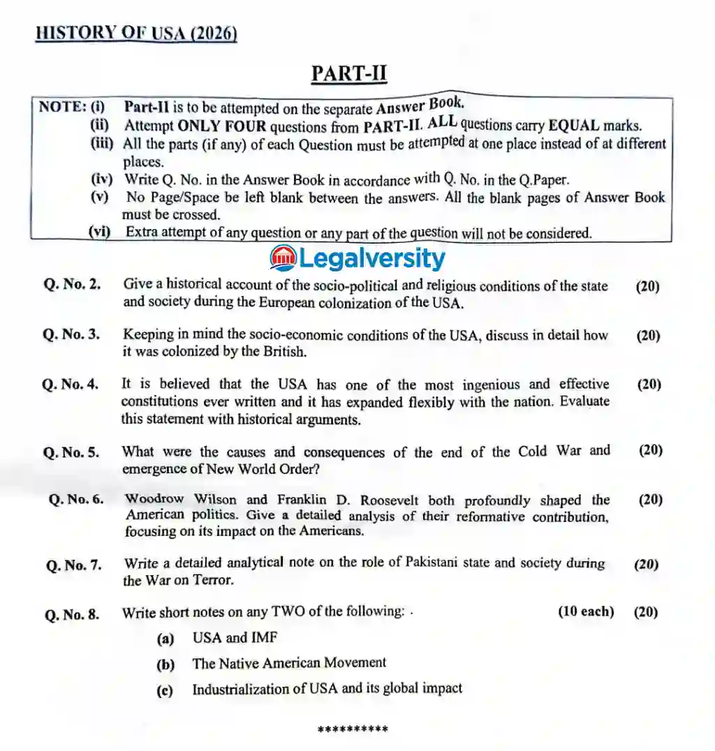 CSS History of USA Paper 2026