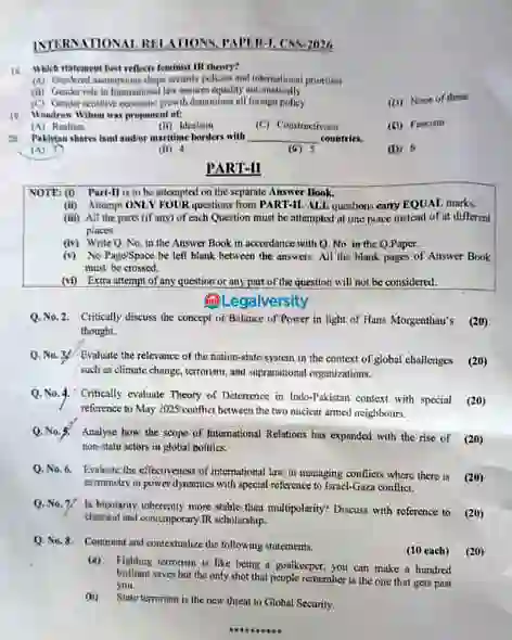 CSS International Relations (IR) Paper-I 2026