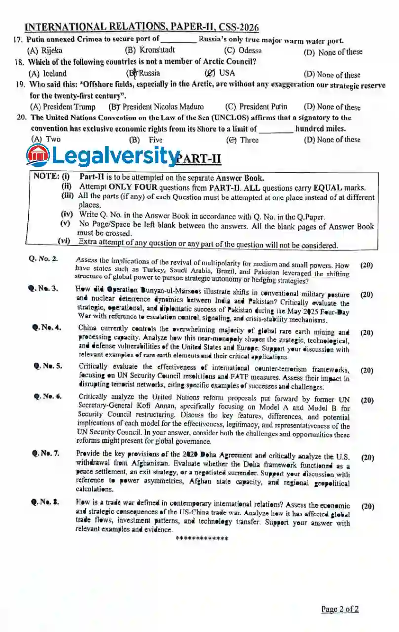 CSS International Relations (IR) Paper-II 2026