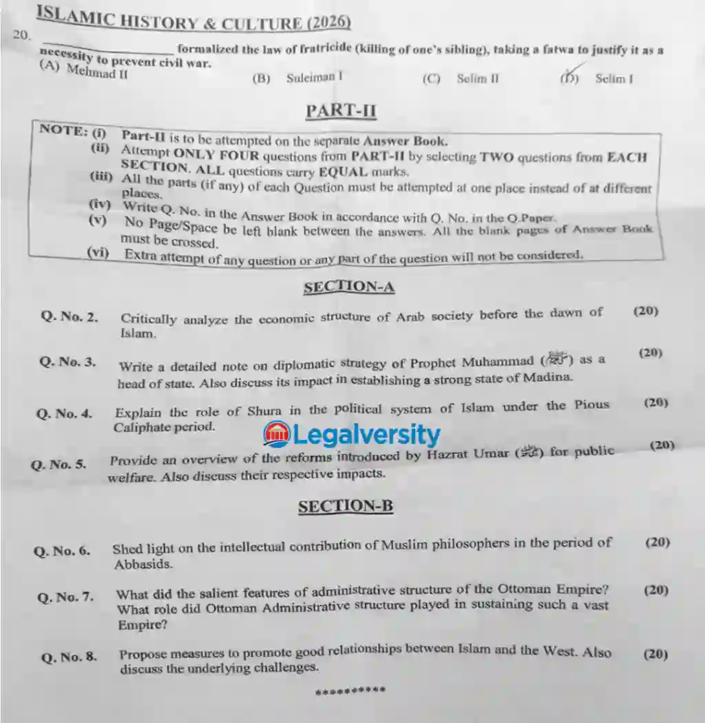 CSS Islamic History & Culture Paper 2026