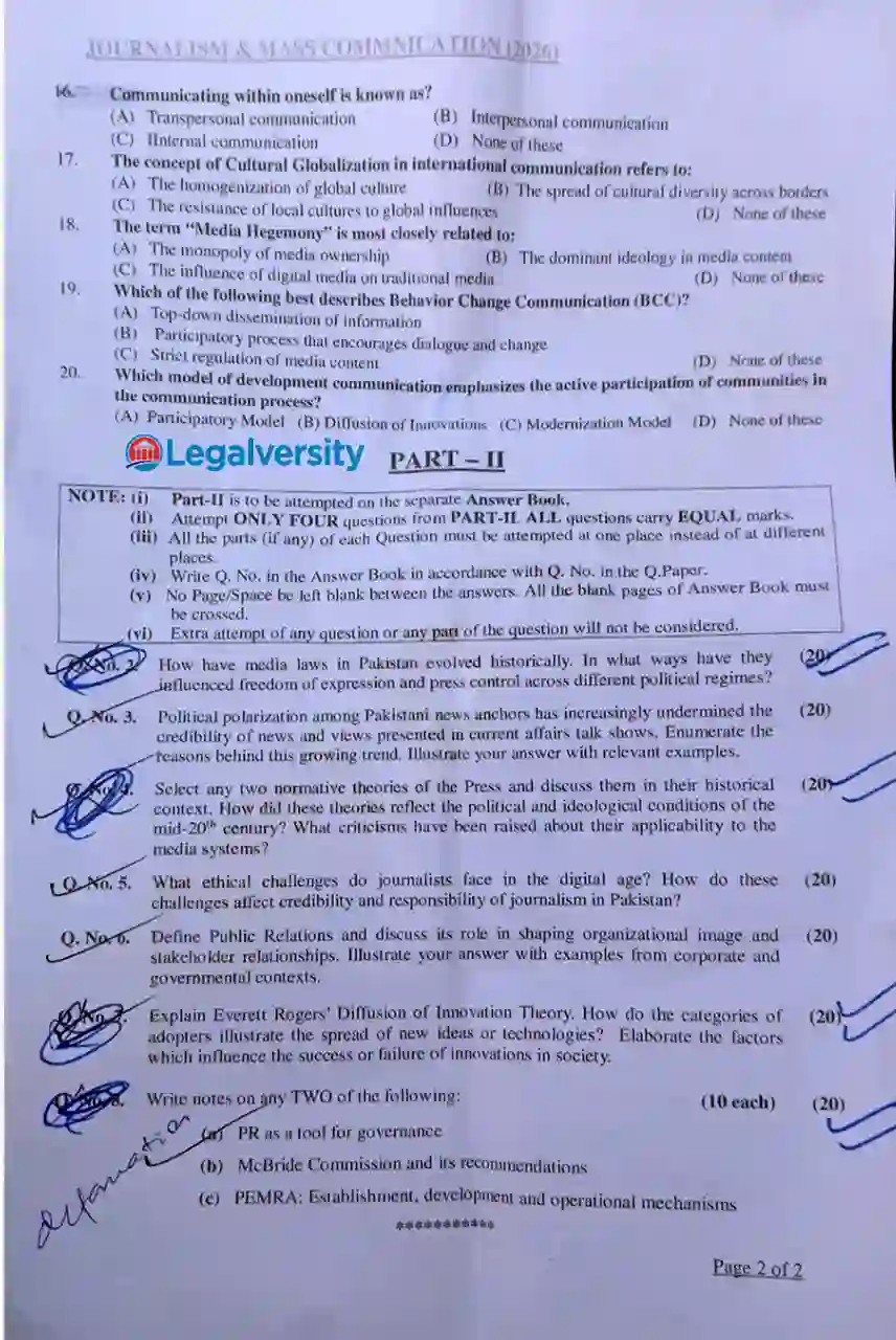 CSS Journalism & Mass Communication Paper 2026