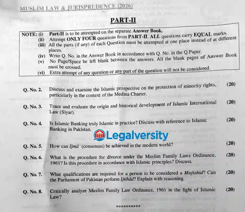 CSS Muslim Law and Jurisprudence Paper 2026