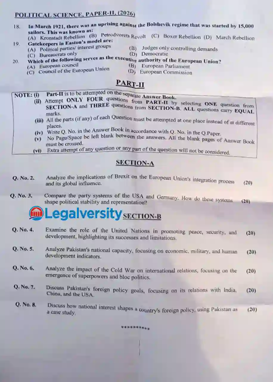 CSS Political Science Paper-II 2026