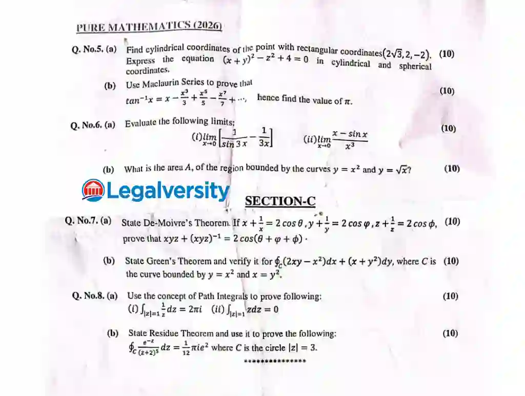 CSS Pure Mathematics Paper 2026 -1