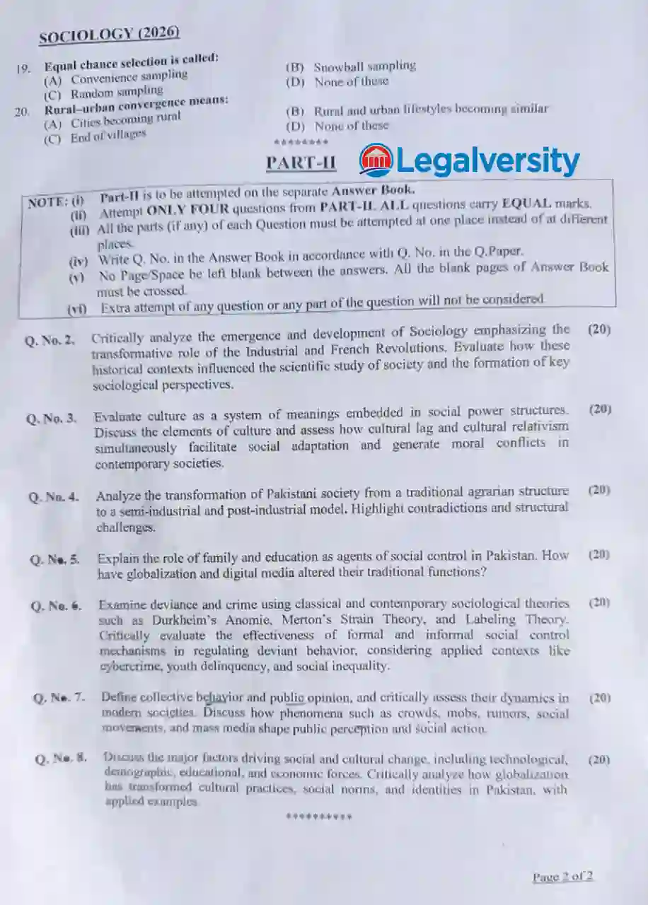 CSS Sociology Paper 2026