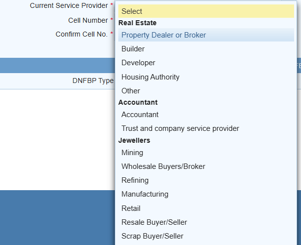 Step 4- Choose the DNFBP type