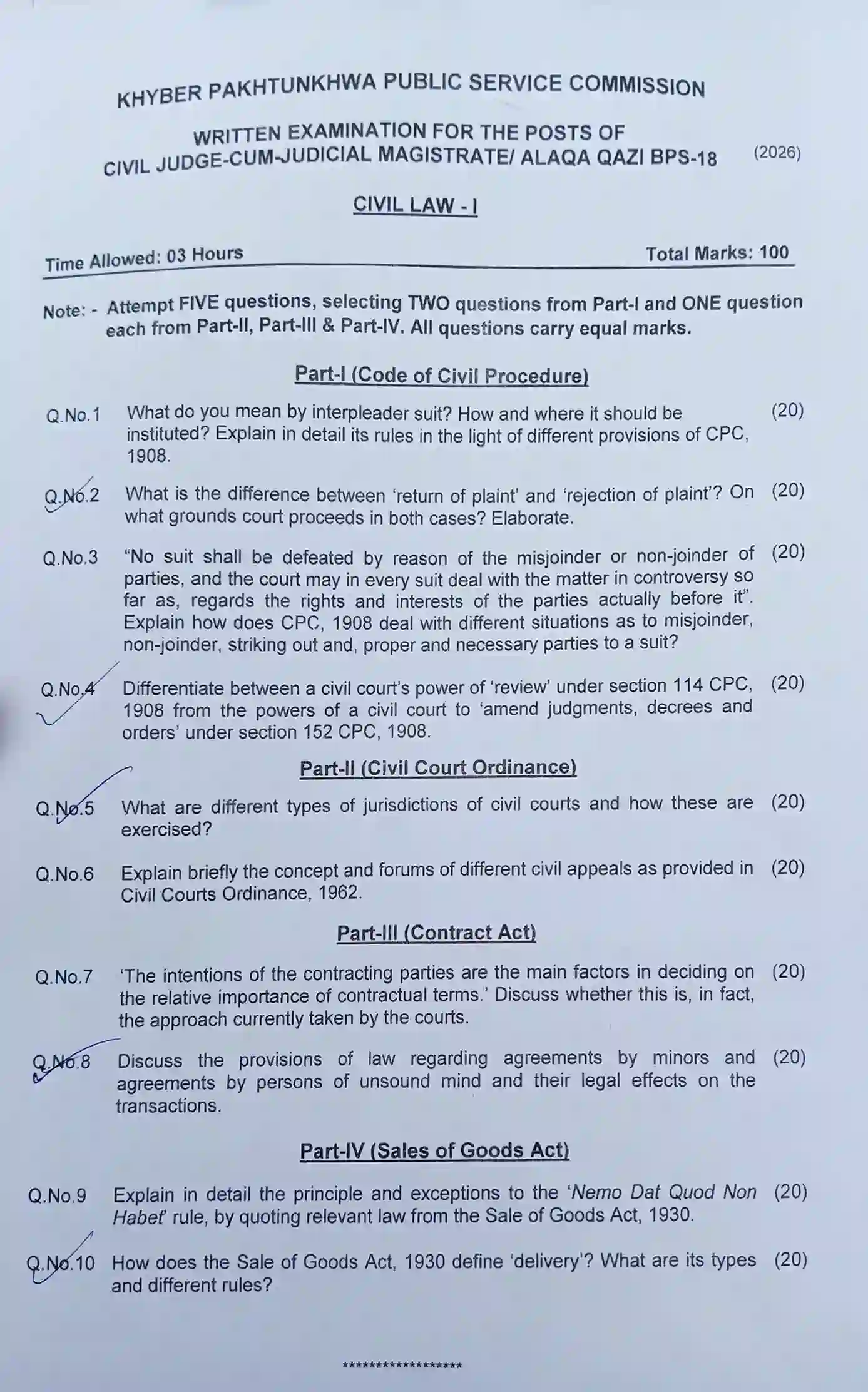Civil Judge Civil Law-I Paper 2026